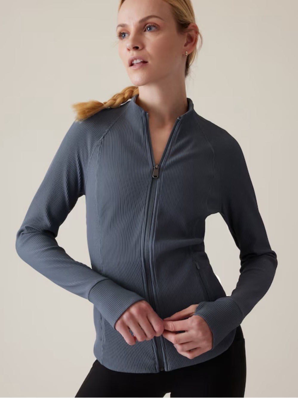 Athleta Salutation Ribbed Jacket - Slate Blue